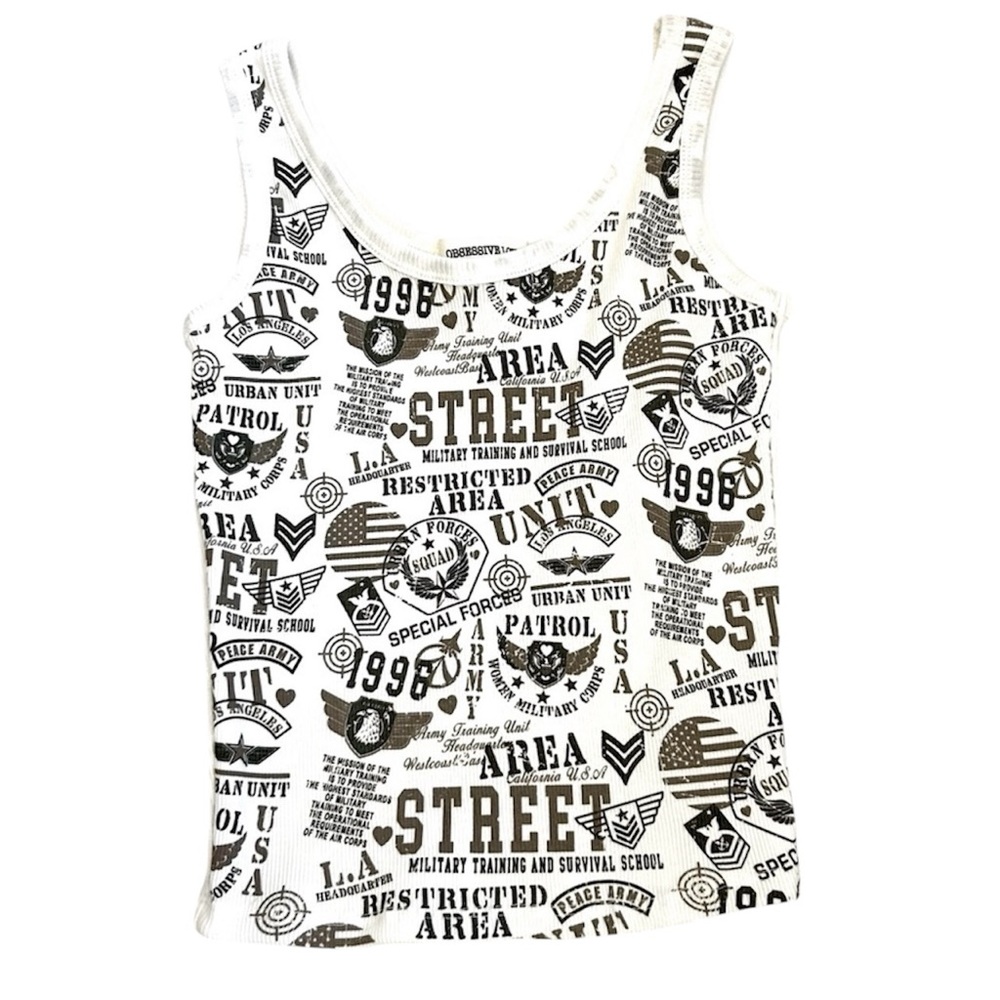 Y2K Army Graphic Tank, Cotton, Sz M, New